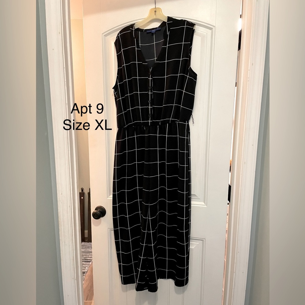 Black and white checked jumpsuit.